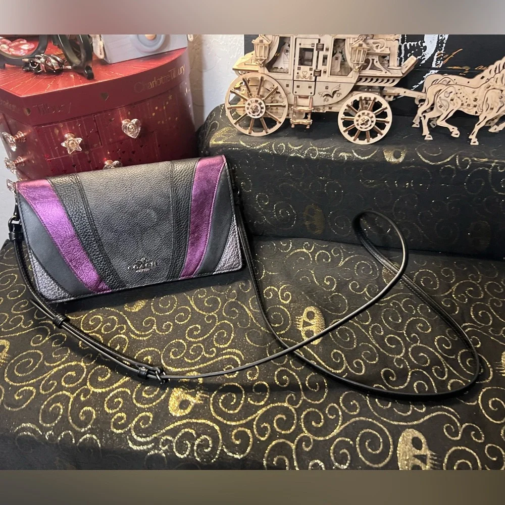 COACH Anna Purple & Black Color block Leather Crossbody Handbag Clutch
